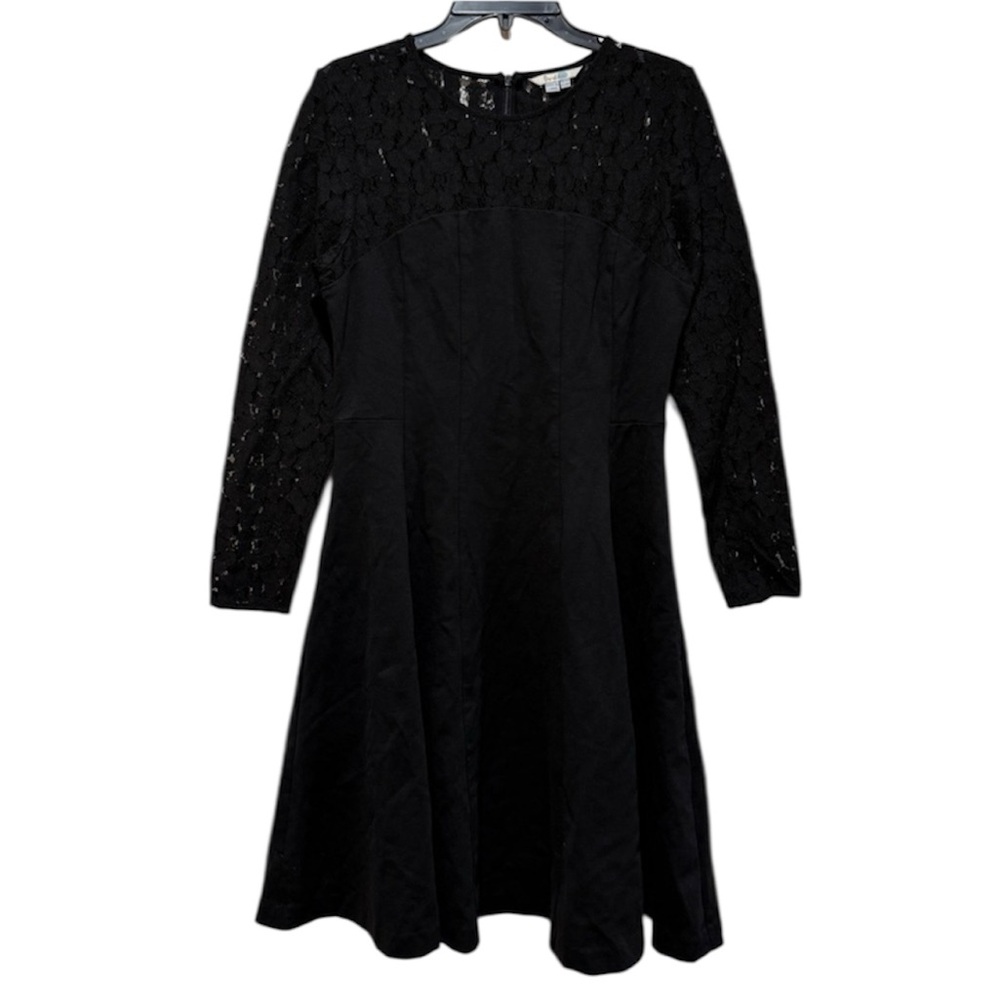 Boden Selena Ponte Jersey Knit Fit &‎ Flare Dress 10R Black Floral Lace Staple